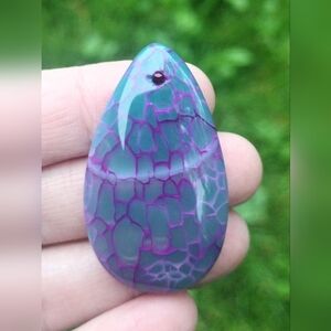 Green And Purple Dragon's Veins Agate Teardrop Pendant Gemstone